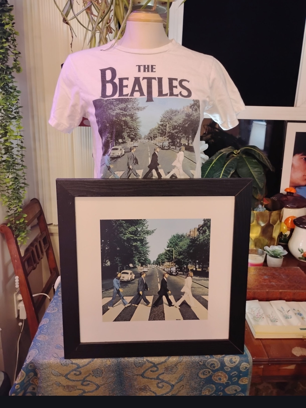The Beatles White Graphic T-Shirt and Framed Abbey Road Print